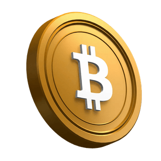 Elemento visivo nella sezione hero raffigurante una moneta Bitcoin BTC in posizione inclinata